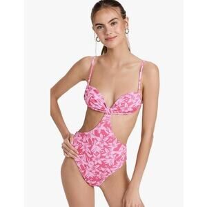 CHARLIE HOLIDAY Women's Madonna One Piece Swimsuit XS Pink Tonal Hibiscus NWT